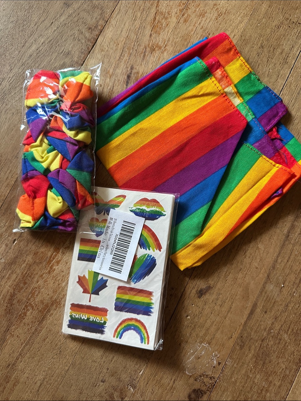 Rainbow Pride Set - Temporary Tattoos (24 sheets), 2 Scrunchies, 1 Bandana